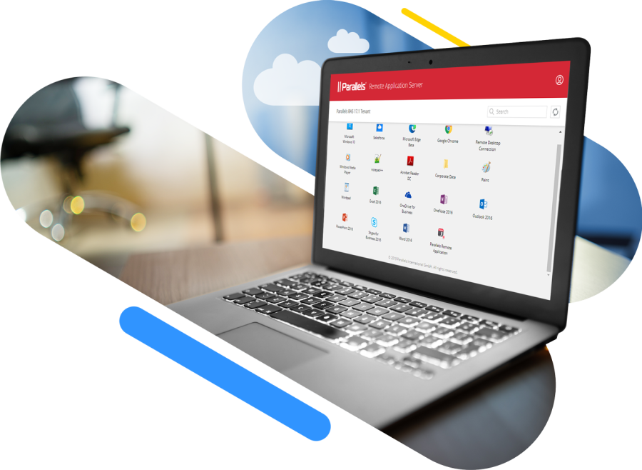 Ein aufgeklappter Laptop, auf dem der Parallels Remote Application Server geöffnet ist.