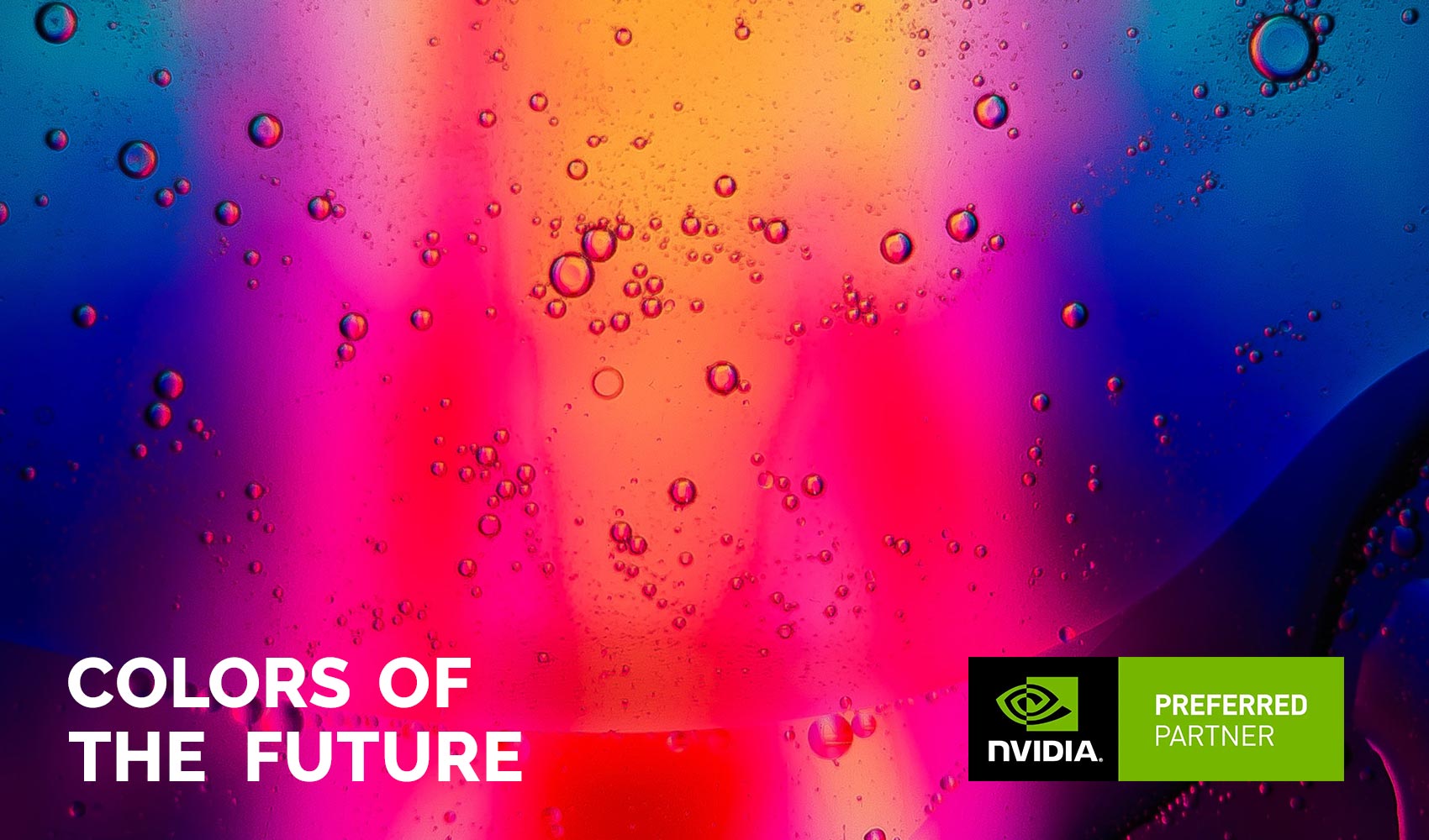Die Überschrift Colors of the Future erscheint neben dem NVIDIA Preferred Partner Logo auf einem farbenfrohen Hintergrund.