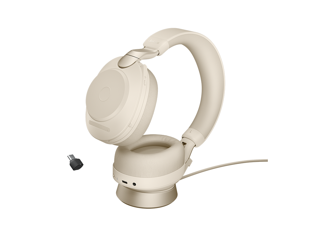 Evolve2 85, Headset in Beige mit ovalen Ohrmuscheln und einem stabilen Kopfband.