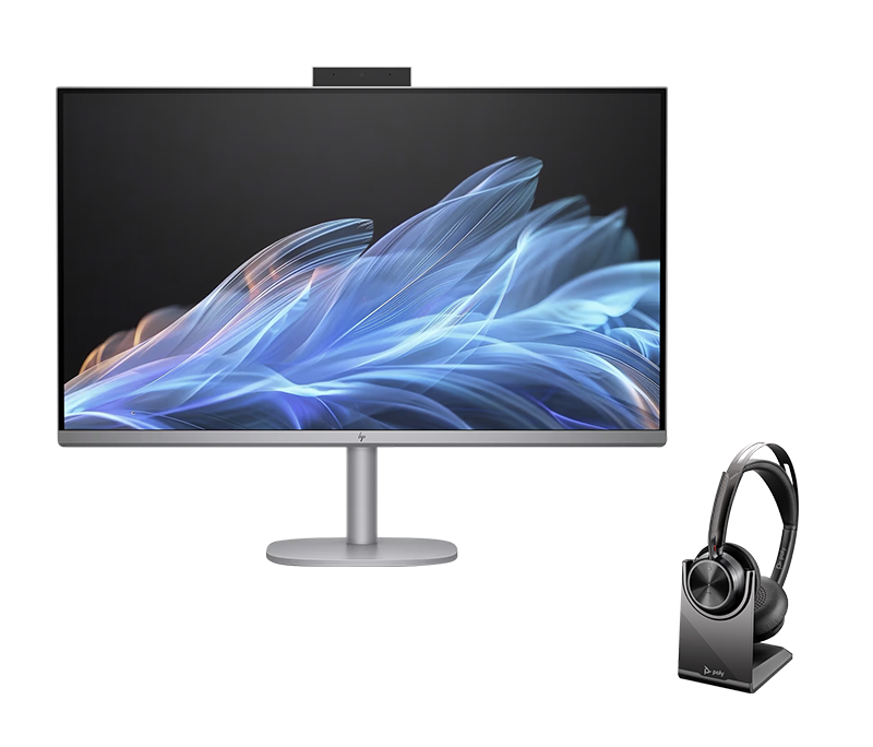 Ein Bundle bestehend aus einem Monitor und einem Headset.