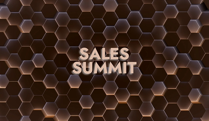 Der Titel Sales Summit zentriert auf bronzefarbenem Hintergrund mit hexagonaler Wabenstruktur.