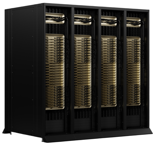 Ein schwarz-goldenes, flüssigkeitsgekühltes Rack-System.