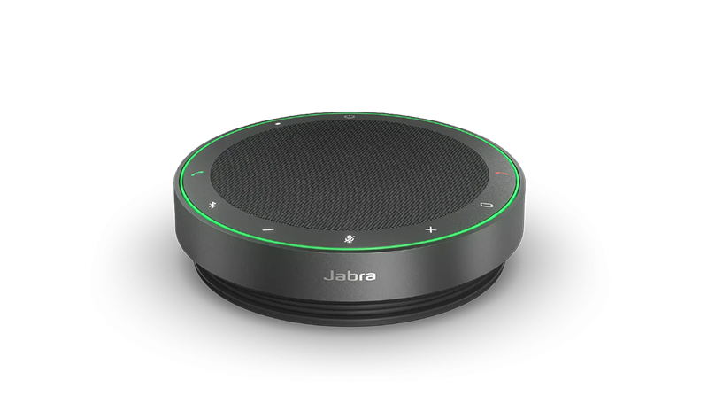 Speak2-Serie, Freisprechanlage in schwarz mit runder Form und Lichtstreifen am Rand.