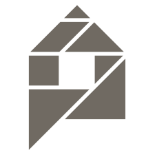 Das think about IT Logo. Ein Haus, das aus einem Tangram-Puzzle gebaut wurde.