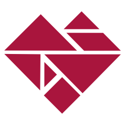 Ein pulsierendes Herz, geformt aus einem Tangram-Puzzle.