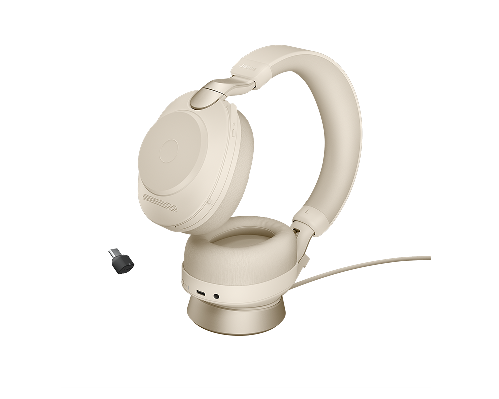 Evolve2 85, Headset in Beige mit ovalen Ohrmuscheln und einem stabilen Kopfband.